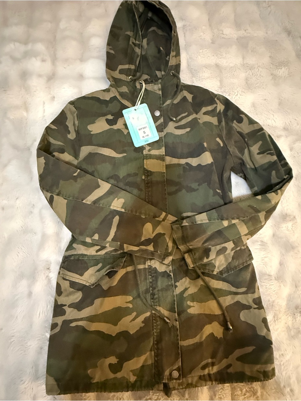 W’s Camo Hooded Anorak Jacket - Olive Green